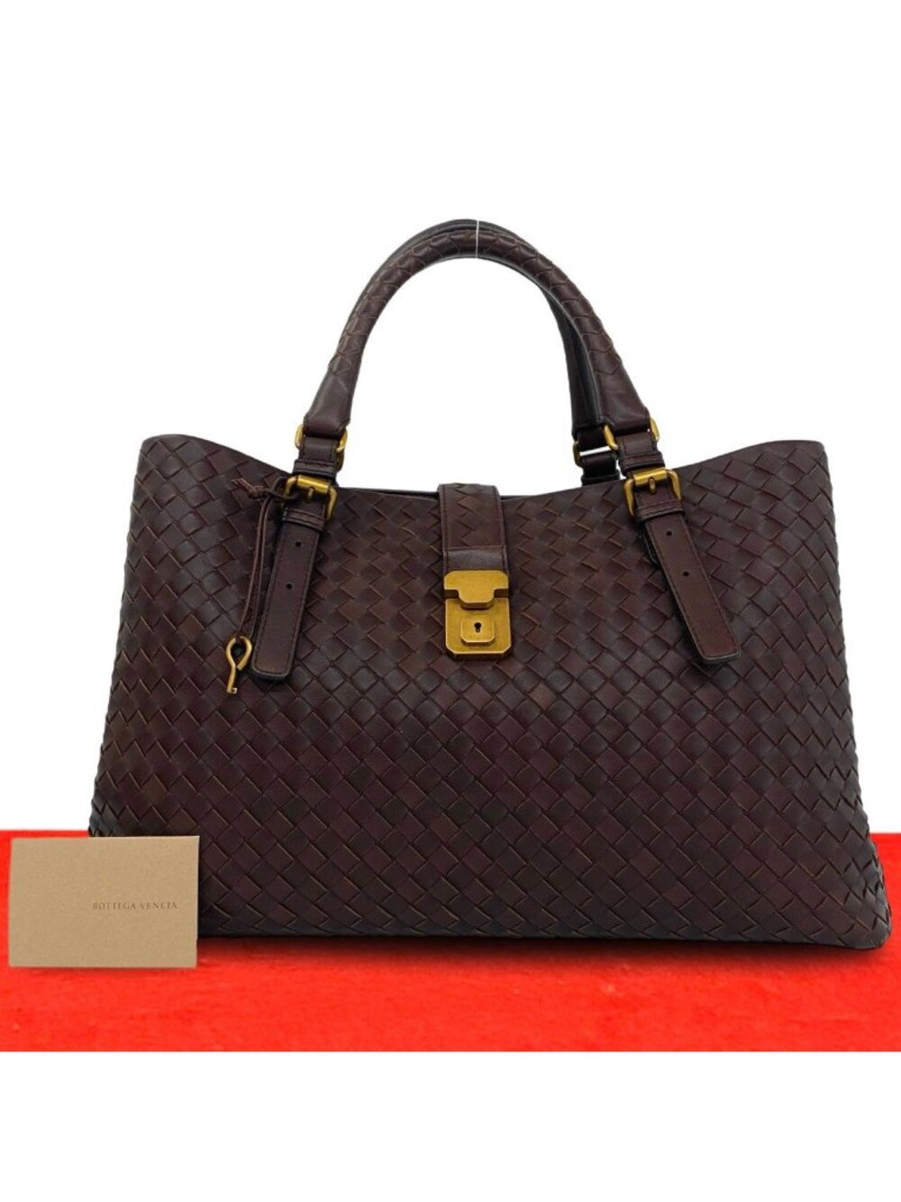 Bottega Veneta With Key Intrecciato Leather Boston Bag Brown